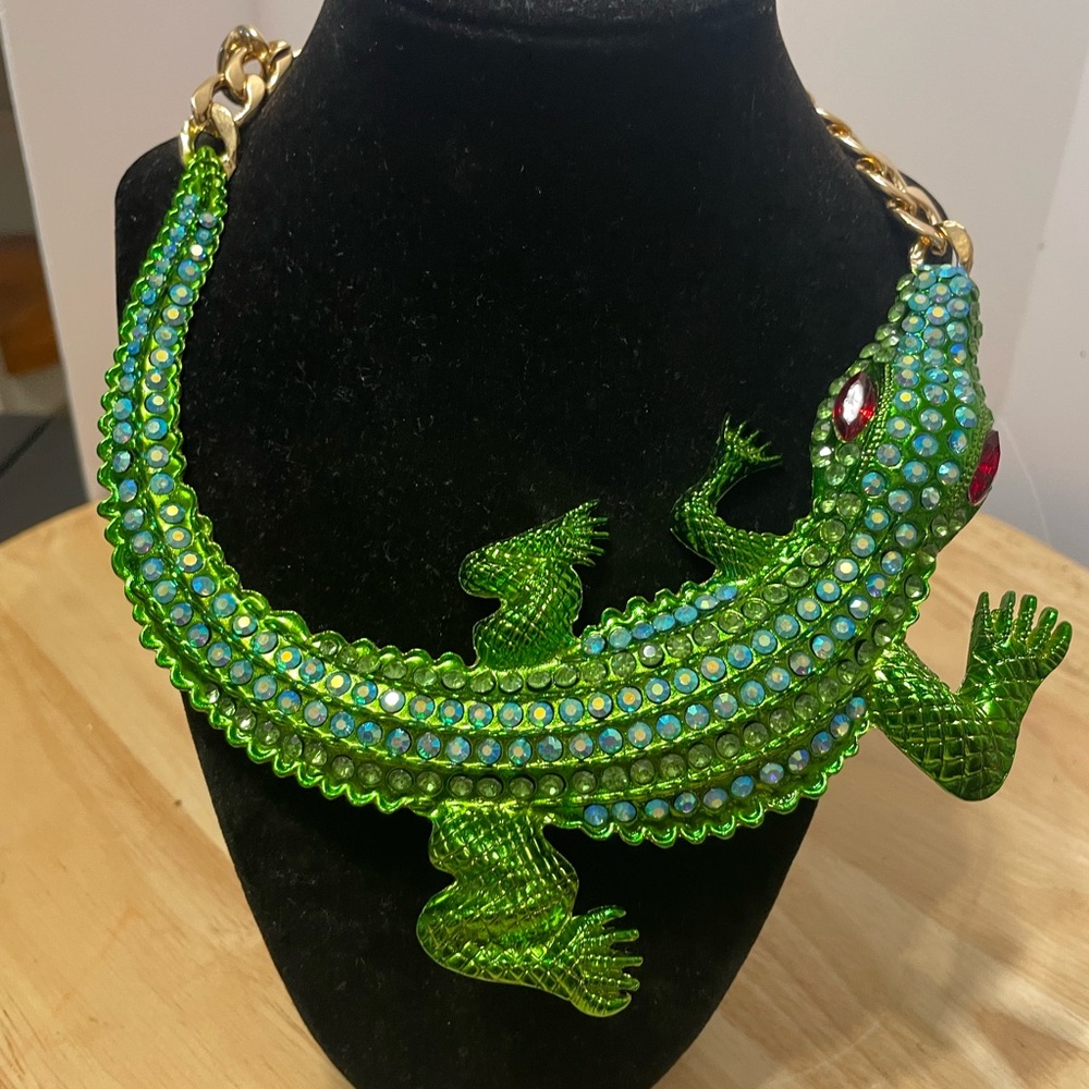 Green Rhinestone Lizard Statement Necklace - Brand - Picture 5 of 7